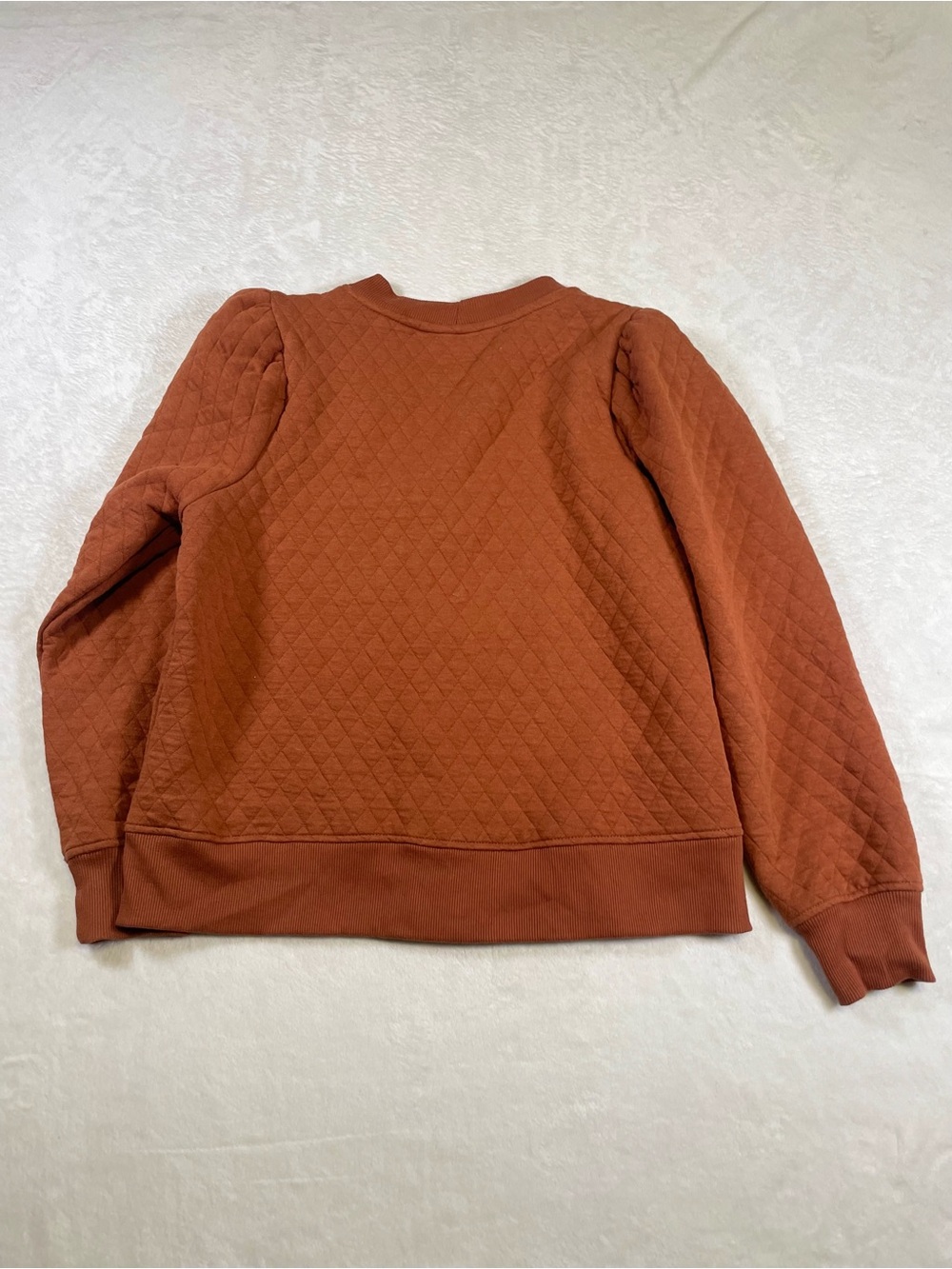 Time and Tru Rust Quilted Cardigan M Puff Sleeve Button Front Cottagecore - Picture 3 of 8